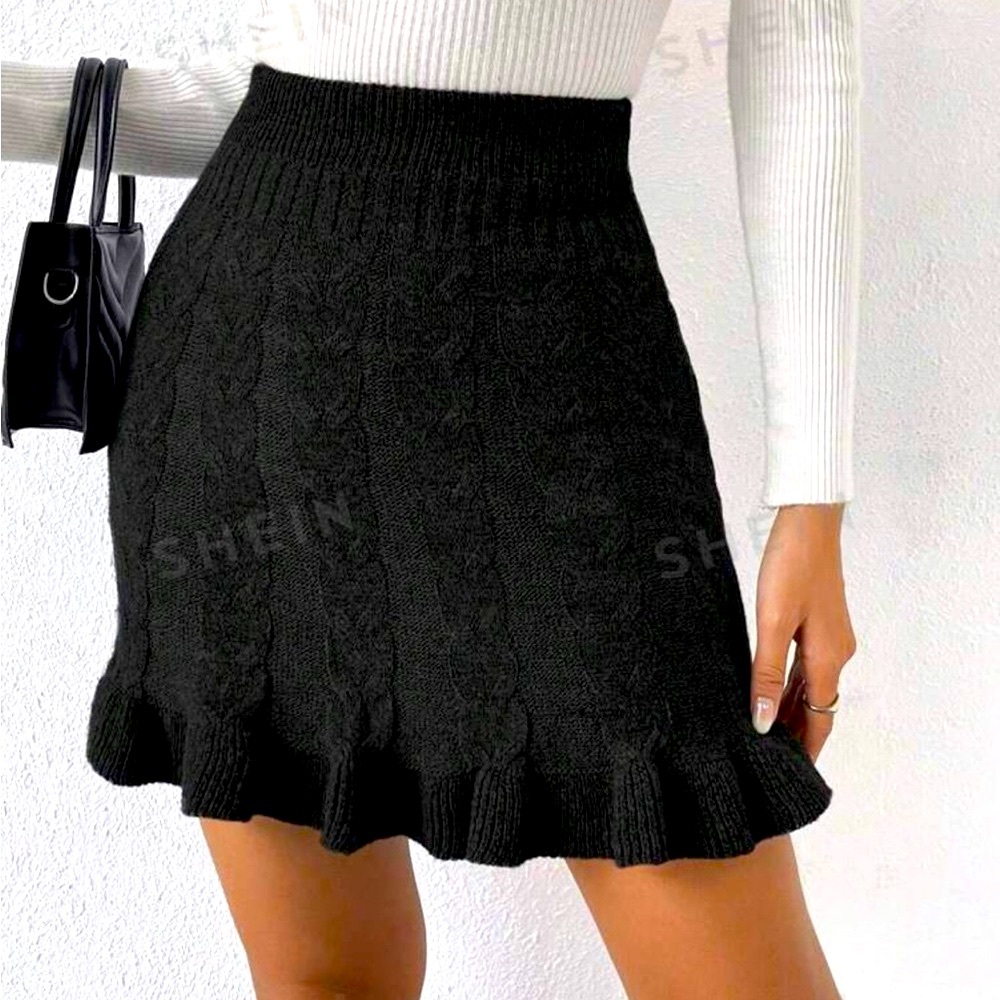 High waist ruffle hem skirt